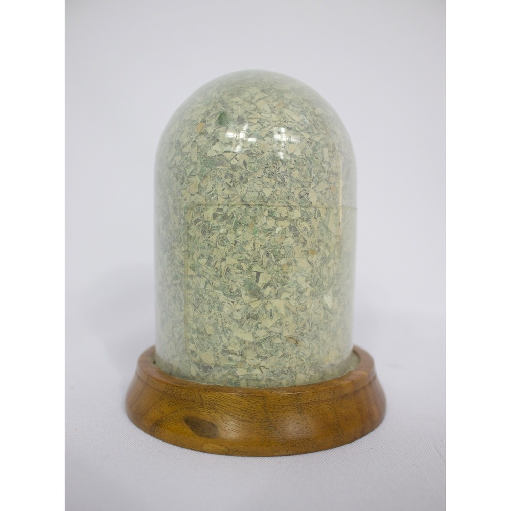 Vintage $50,000 Money Dome Genuine Shredded U.S. Currency Walnut Base 5"‎